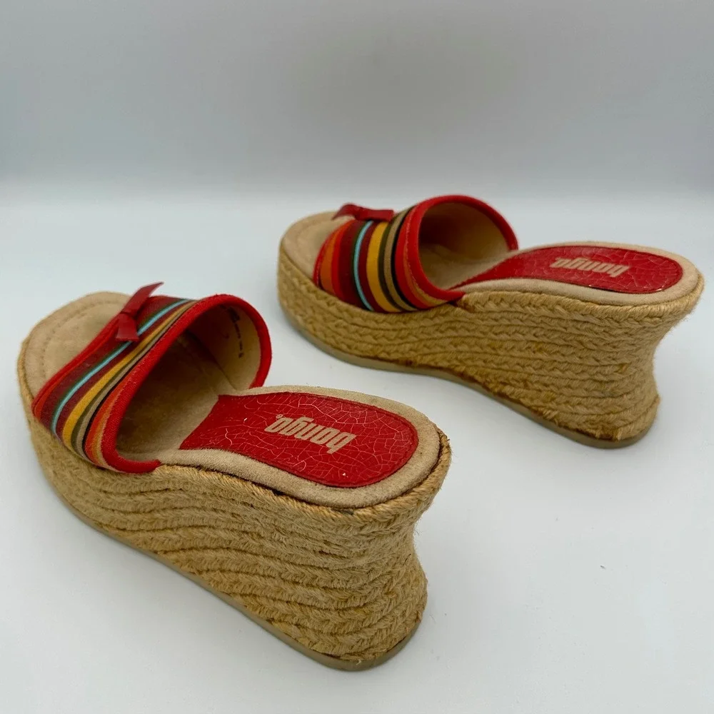 Bongo Sherri Womens Red Multi Stripe Platform Wedge Espadrille Sandals Size 7.5M